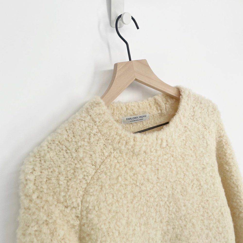 COS Fuzzy Crew Neck Sweater Wide Sleeve Side Slit Ivory Women's S - Picture 2 of 6